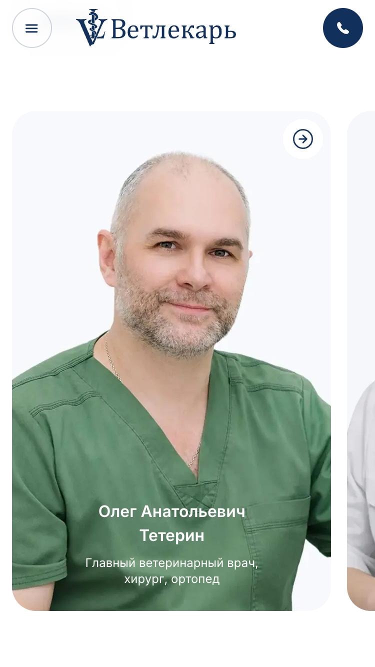 Секция с карточками врачей на главной странице сайта Ветлекарь